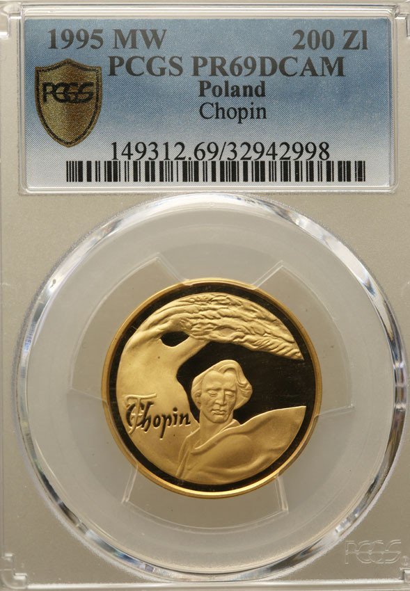 III RP. 200 złotych 1995 Konkurs Chopinowski - F. Chopin PCGS PR69 DCAM